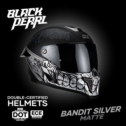 BLACK PEARL BANDIT SILVER HELMET | Matte Finish