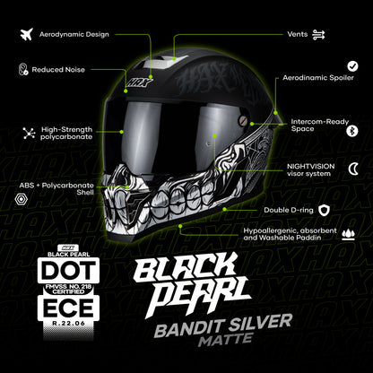 BLACK PEARL BANDIT SILVER HELMET | Matte Finish