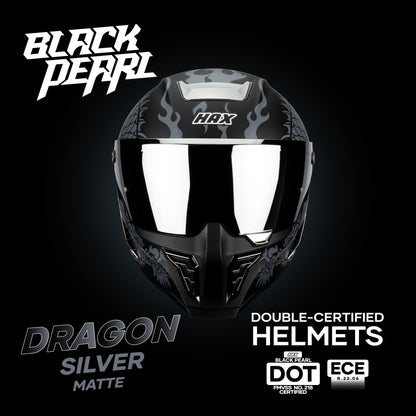 BLACK PEARL DRAGON SIVER HELMET | Matte Finish