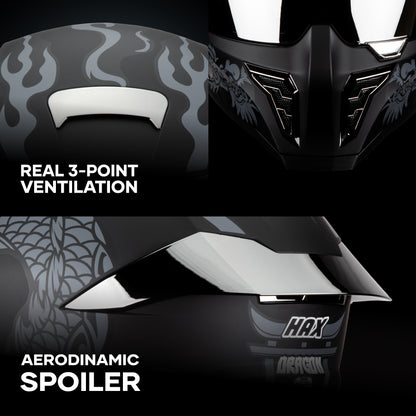 BLACK PEARL DRAGON SIVER HELMET | Matte Finish