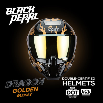 BLACK PEARL DRAGON GOLD HELMET | Glossy Finish