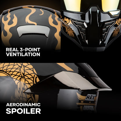 BLACK PEARL DRAGON GOLD HELMET | Glossy Finish