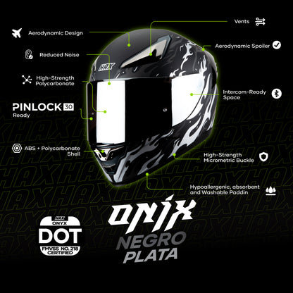 ONIX FLAME SILVER HELMET | Matte Finish