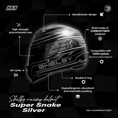 SHELBY RACING HELMETS MATTE FINISH | SUPER SNAKE SILVER