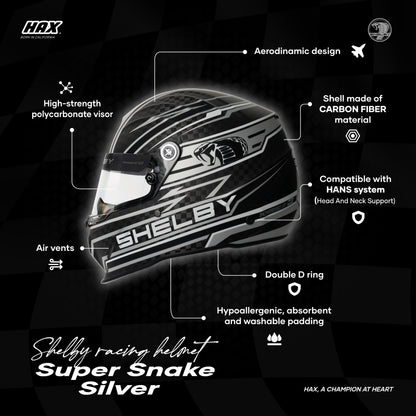 SHELBY RACING HELMETS MATTE FINISH | SUPER SNAKE SILVER
