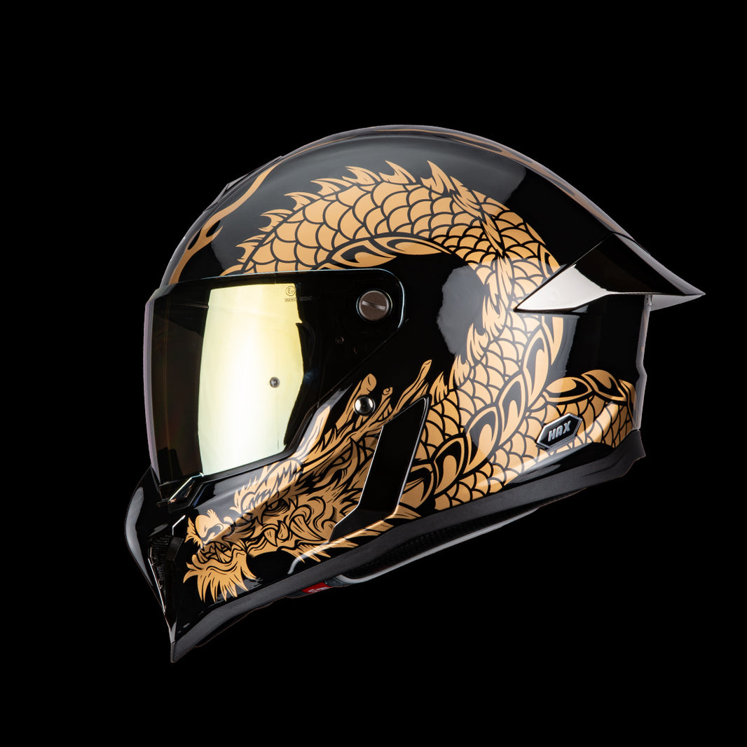 BLACK PEARL DRAGON GOLD HELMET | Glossy Finish